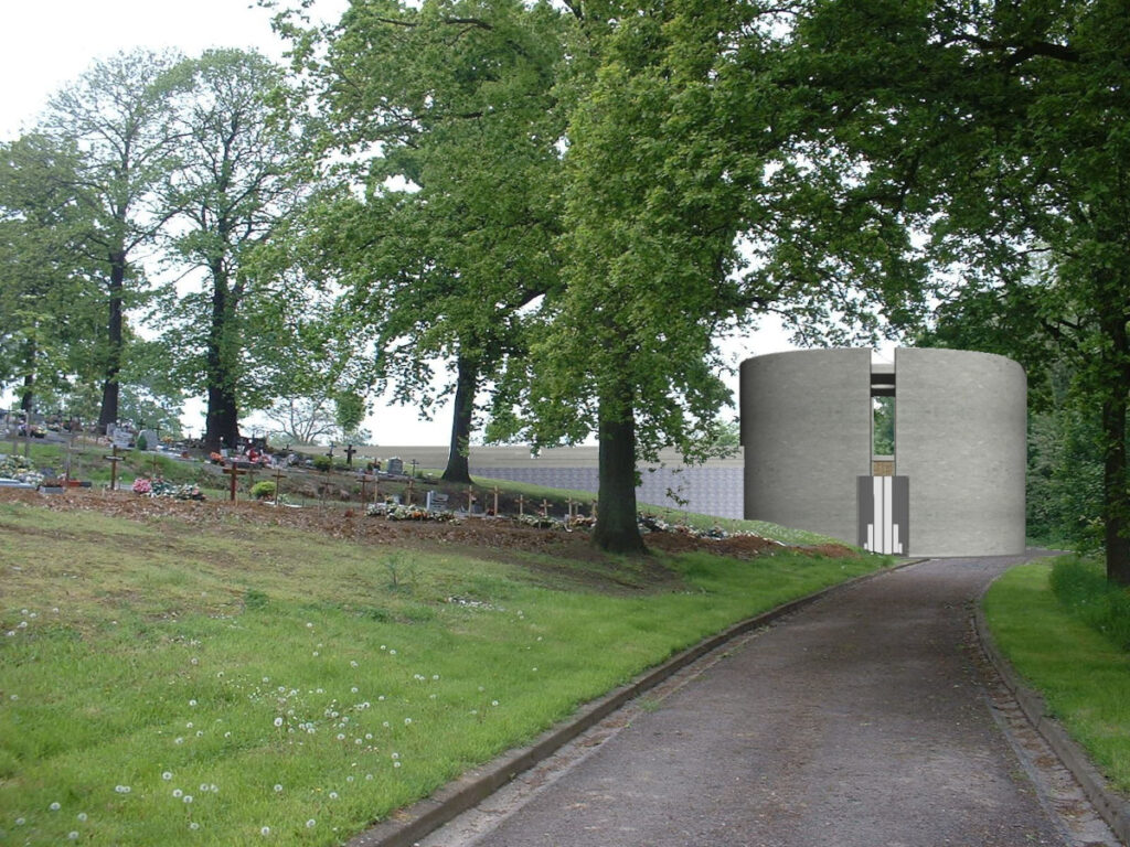 Circular concrete farewell space cemetery architecture Bart Demeestere architect artist Belgium 2006