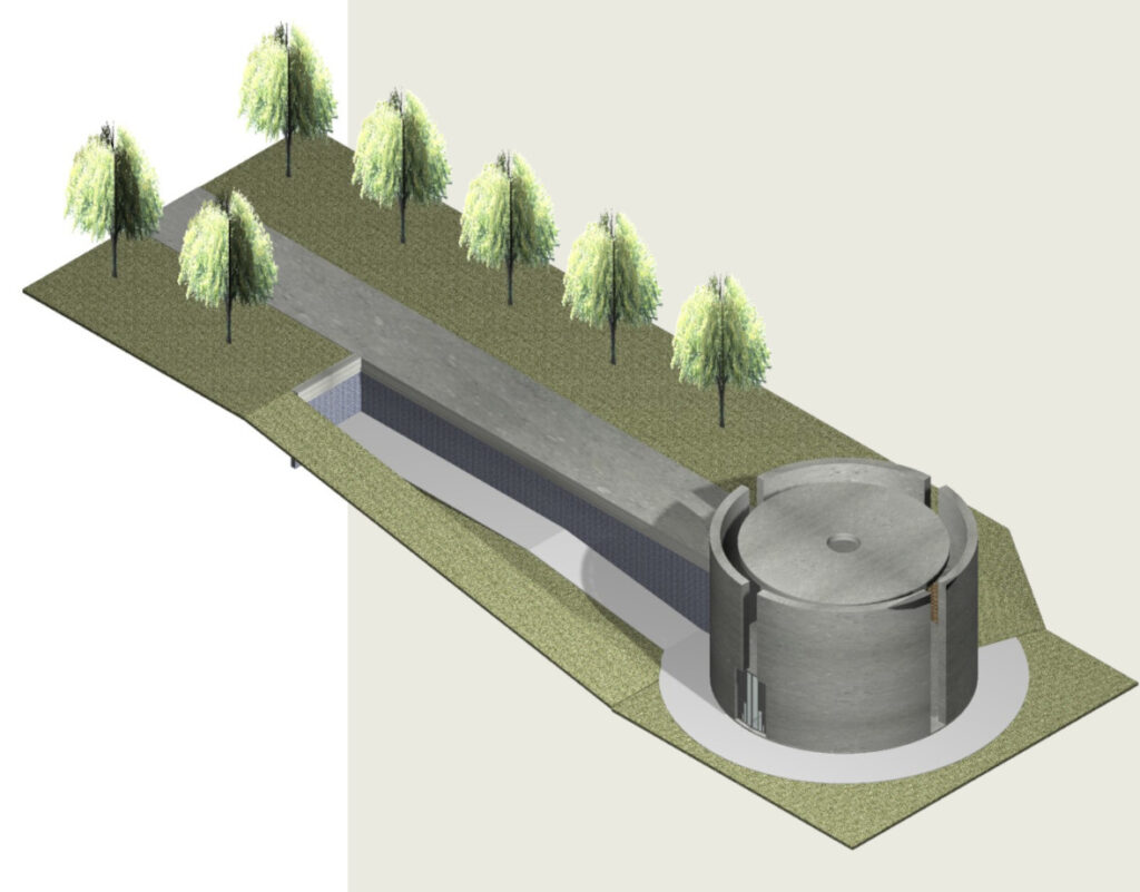 Architectural section cemetery farewell space Bart Demeestere Belgium memorial building design