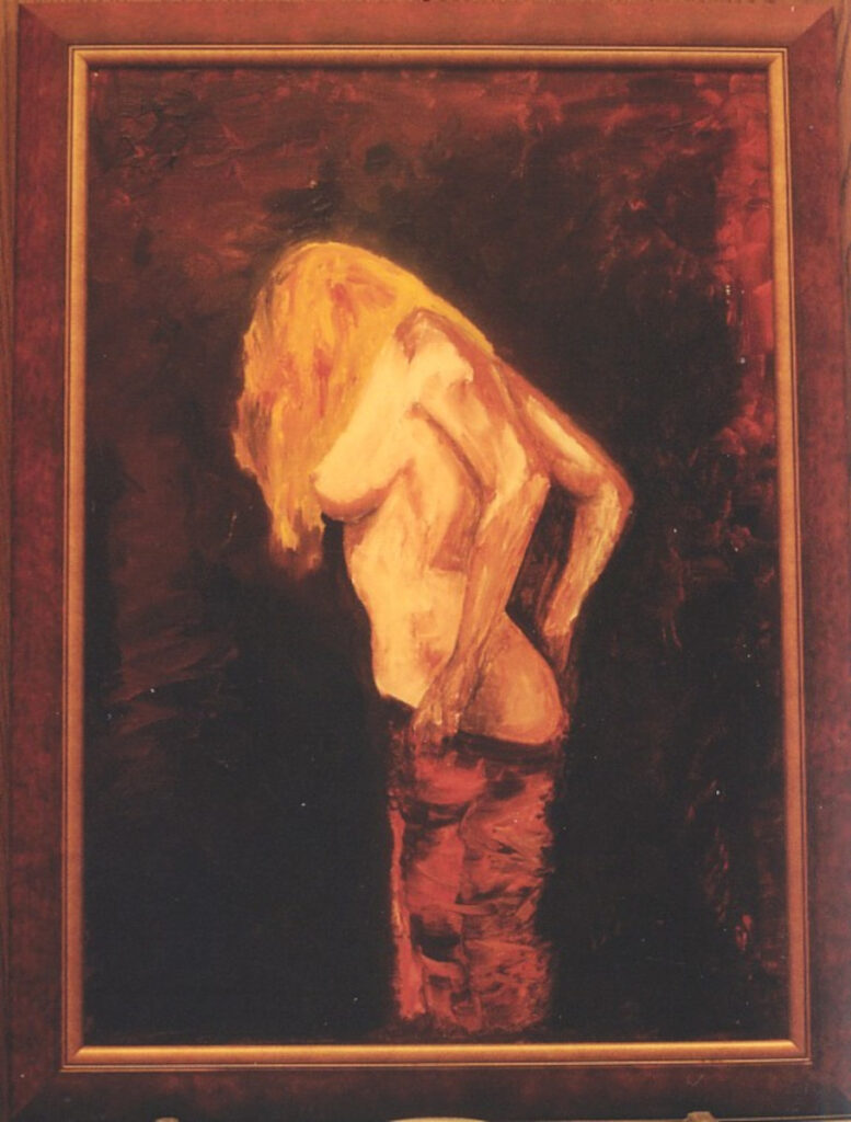 Figure study red oil painting Bart Demeestere artist Belgium 1997 expressionist nude
