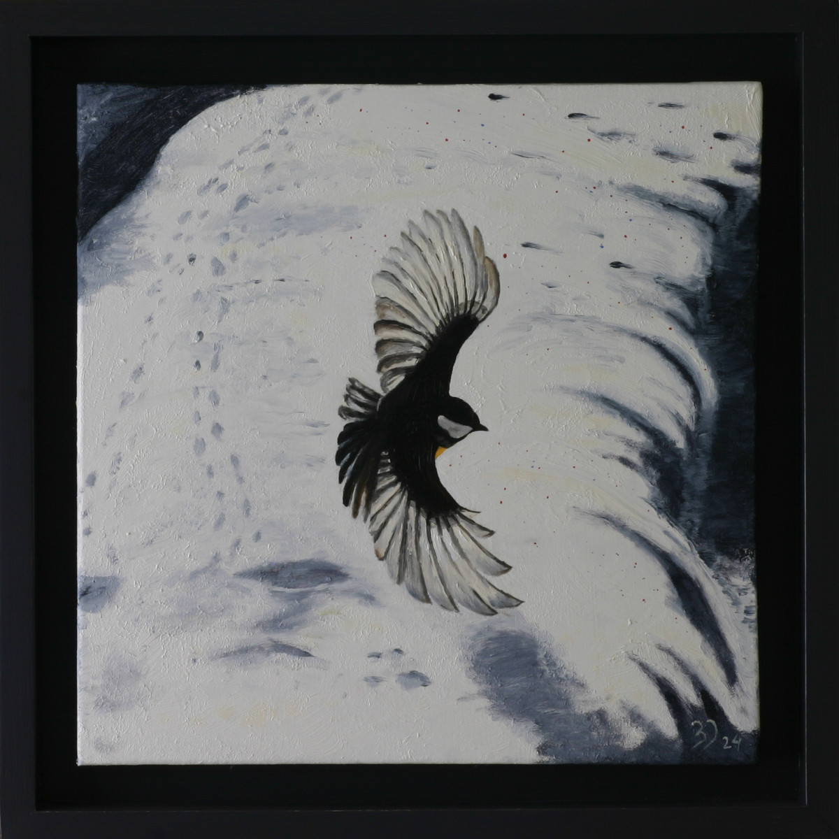Naturalistic painting of Great Tit bird in realistic detail