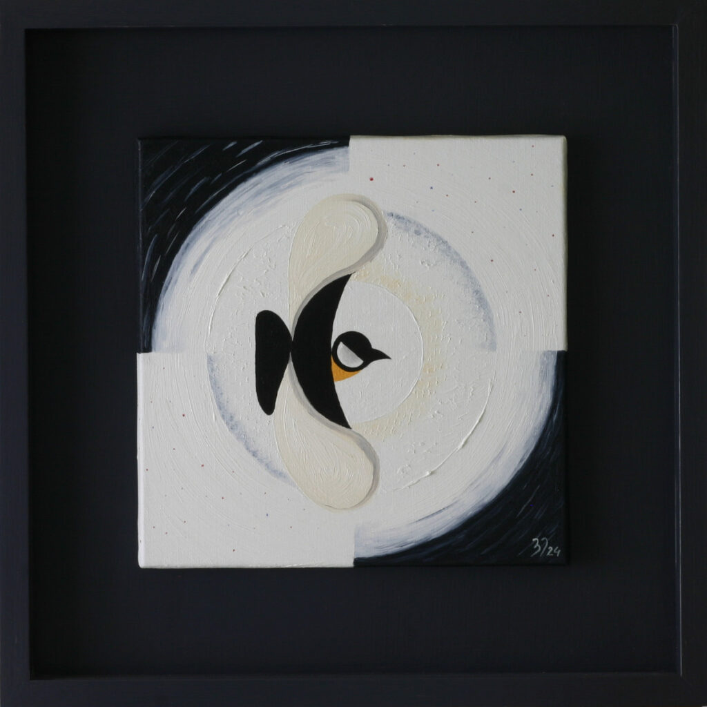 Semi-abstract painting of Great Tit with simplified forms