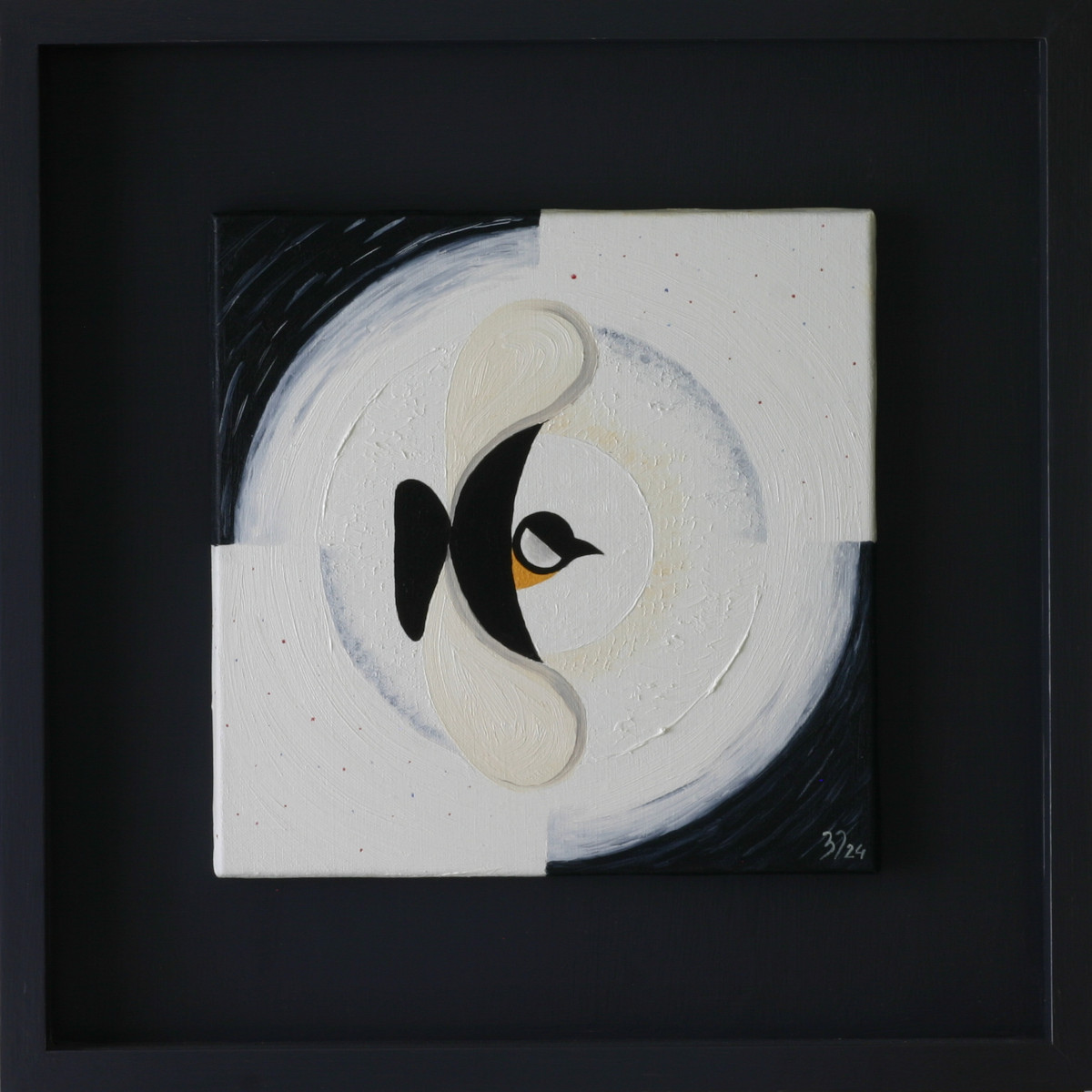 Semi-abstract painting of Great Tit with simplified forms