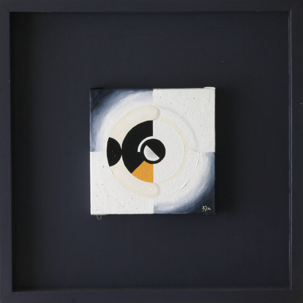 Abstract geometric painting derived from Great Tit forms