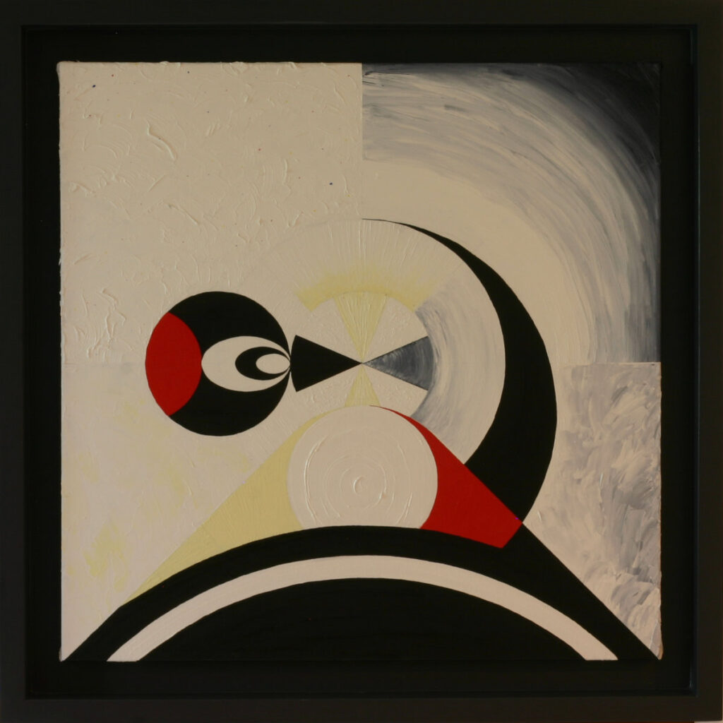 Complete geometric abstraction with circular and curved elements, pure architectural forms derived from woodpecker observation