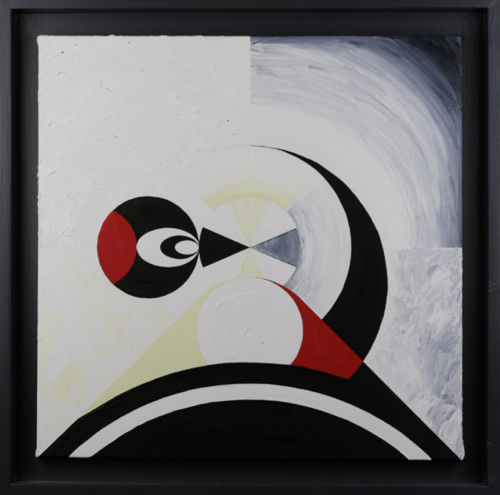 Complete geometric abstraction with circular and curved elements, pure architectural forms derived from woodpecker observation
